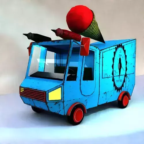 low poly ice cream car