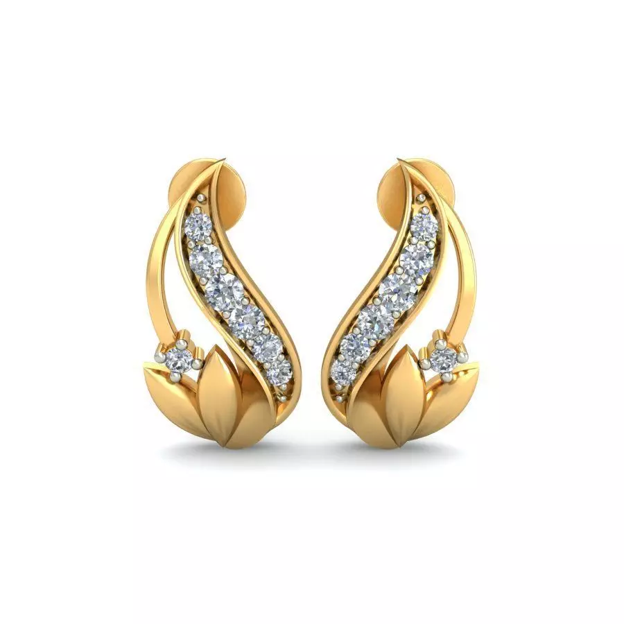 Earring 3dm STL OBJ FBX Render Details lotus gold with diamonds 3D print model