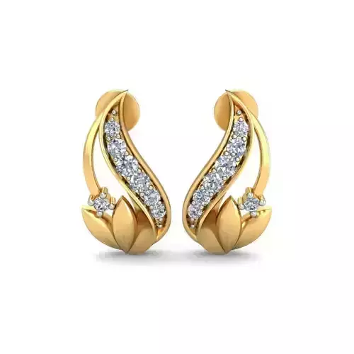 Earring 3dm STL OBJ FBX Render Details lotus gold with diamonds