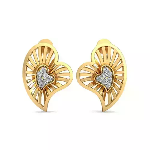 Earring 3dm STL OBJ FBX Render Details gold heart pendant with diamonds