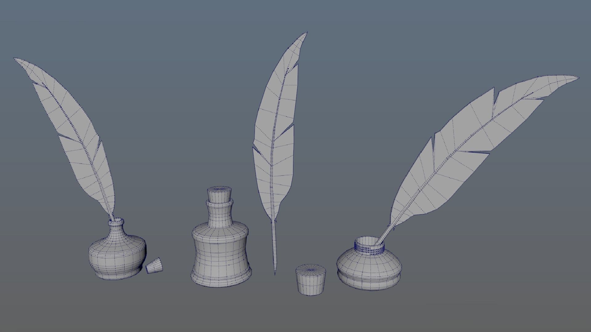 Set of ink bottles with nibs PBR low-poly game ready Low-poly 3D model_5