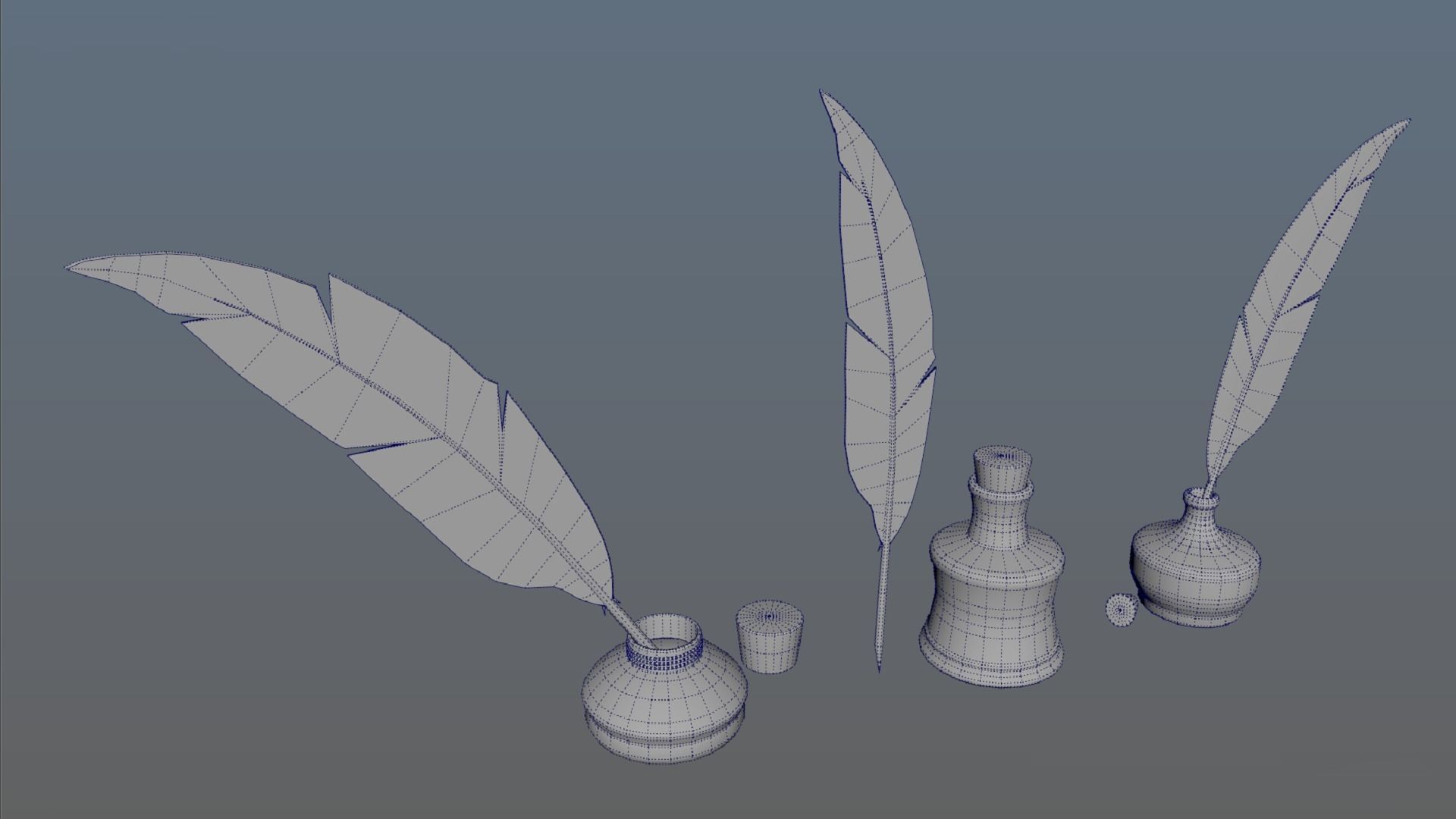 Set of ink bottles with nibs PBR low-poly game ready Low-poly 3D model_6