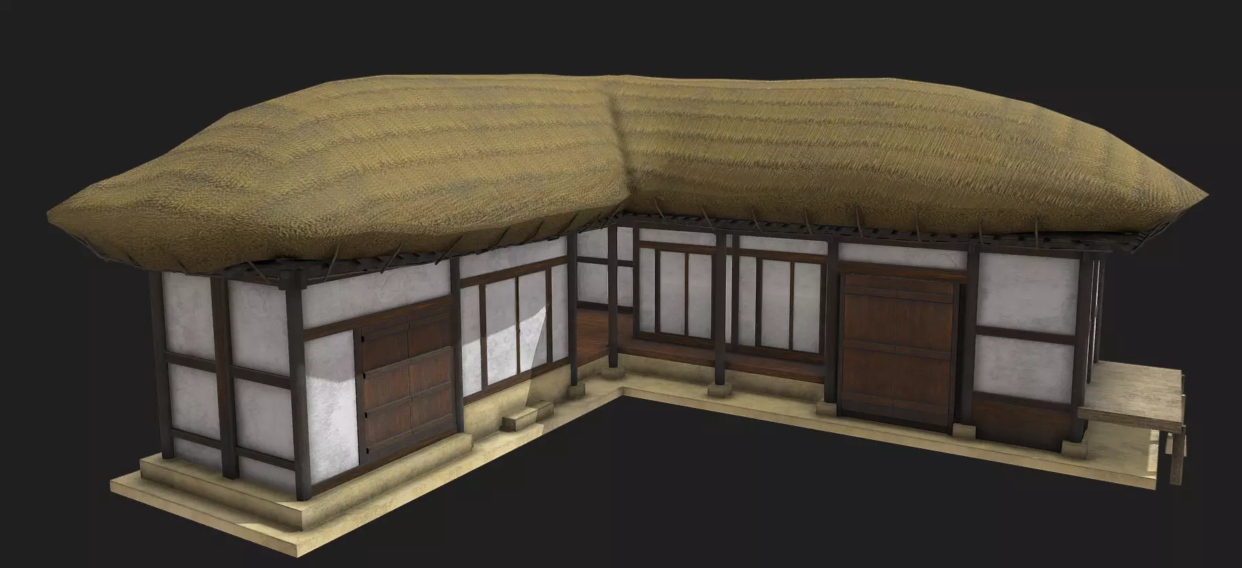 Korean Traditional House  Thatched House 01 Low-poly 3D model_0
