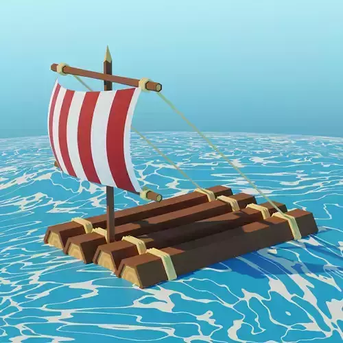Low poly Cartoon Raft