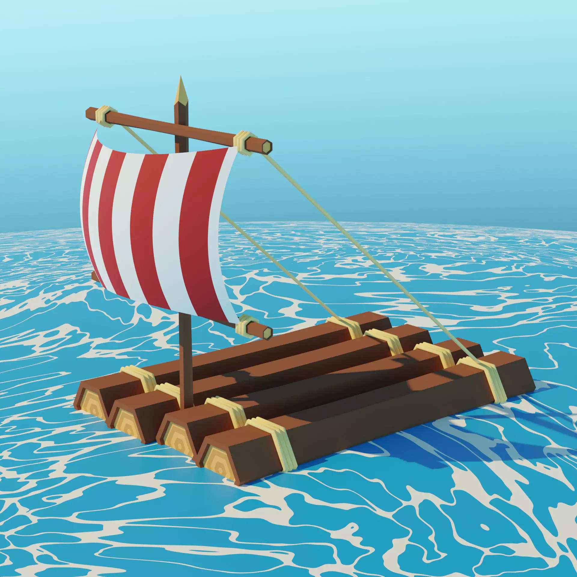Low poly Cartoon Raft Low-poly 3D model_0