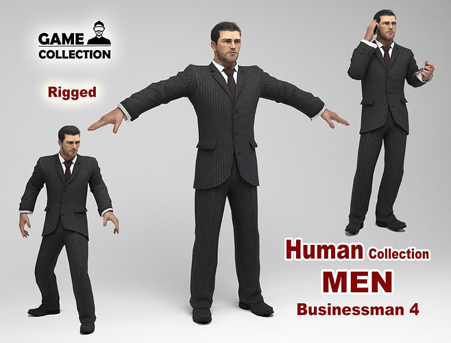 Businessman 4 man in suit talking on phone Low-poly 3D model