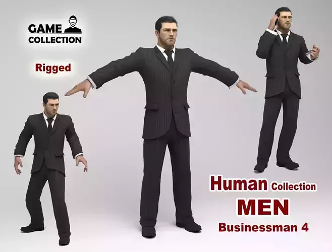Businessman 4 man in suit talking on phone Low-poly 3D model