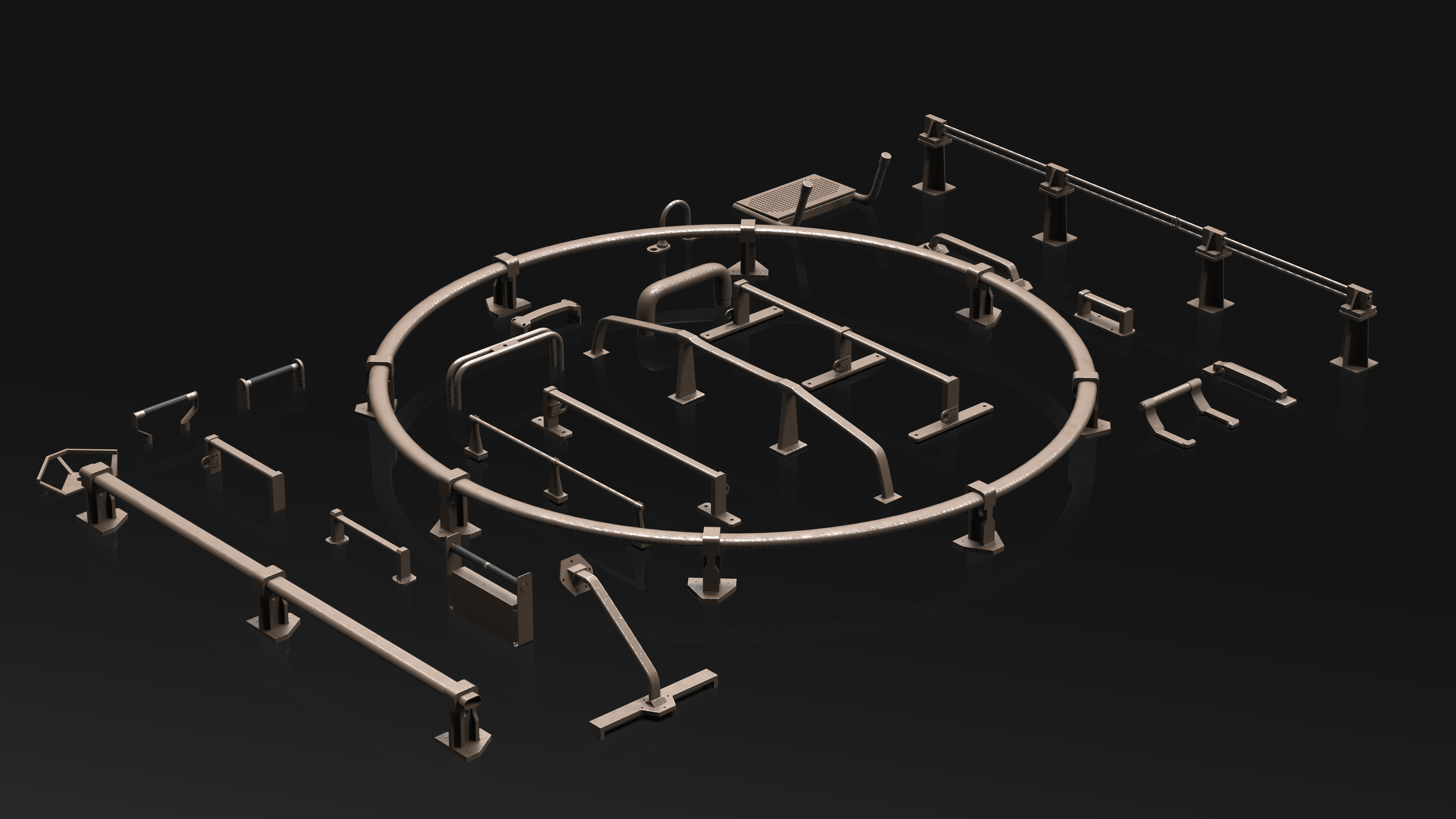 23 Hard Surface Sub-D Heavy Grip Rails and step Elements 3D model_2