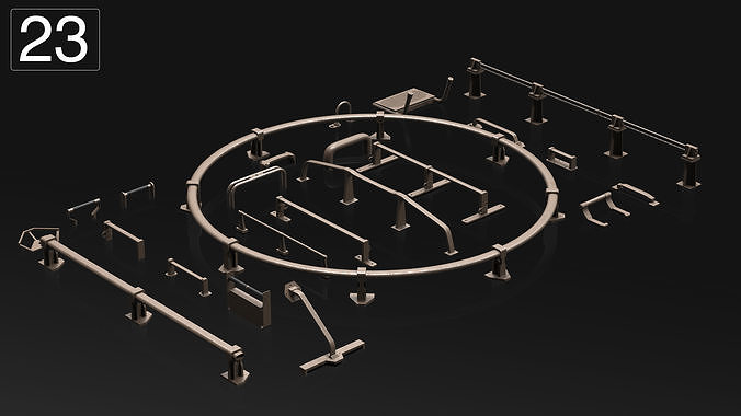 23 Hard Surface Sub-D Heavy Grip Rails and step Elements 3D model