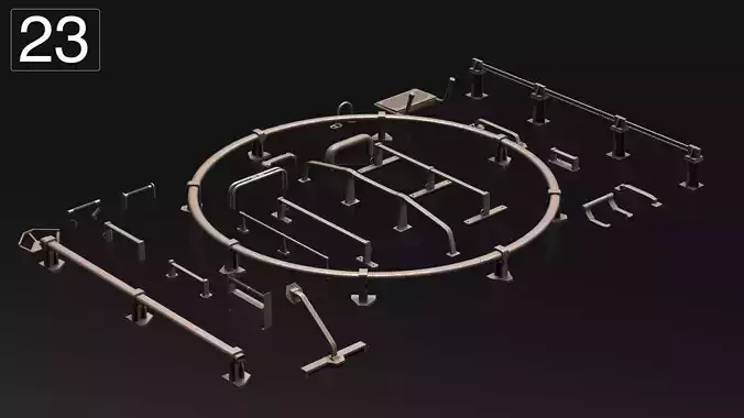 23 Hard Surface Sub-D Heavy Grip Rails and step Elements 3D model