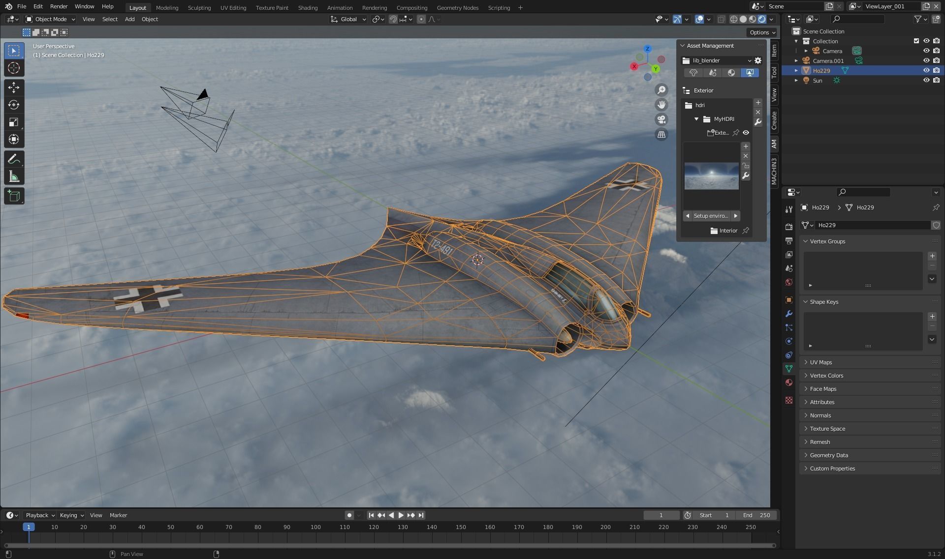 Horten Ho 229 Hand painted game model the first jet fighter Low-poly 3D model_10