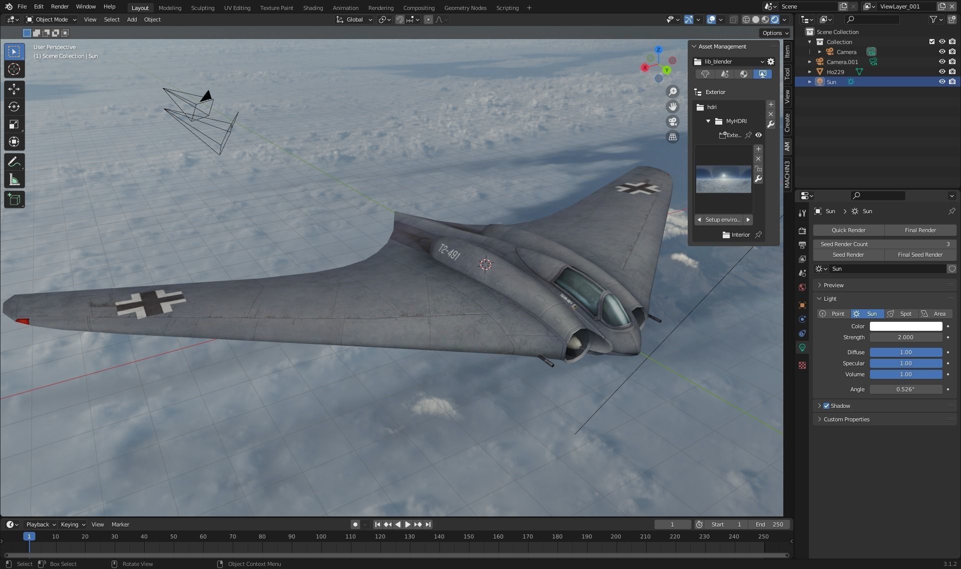 Horten Ho 229 Hand painted game model the first jet fighter Low-poly 3D model_9