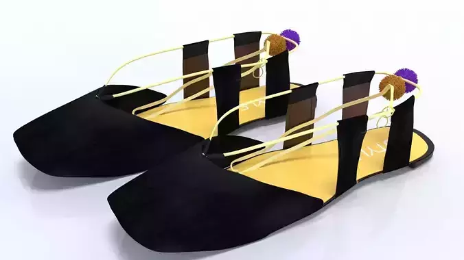 ladies shoes black velvet flats model 3D model
