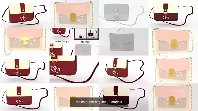 ladies purse bag set 3D Model Collection