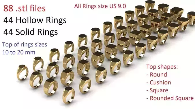 Signet Ring Pack size US 9 Hollow and Solid