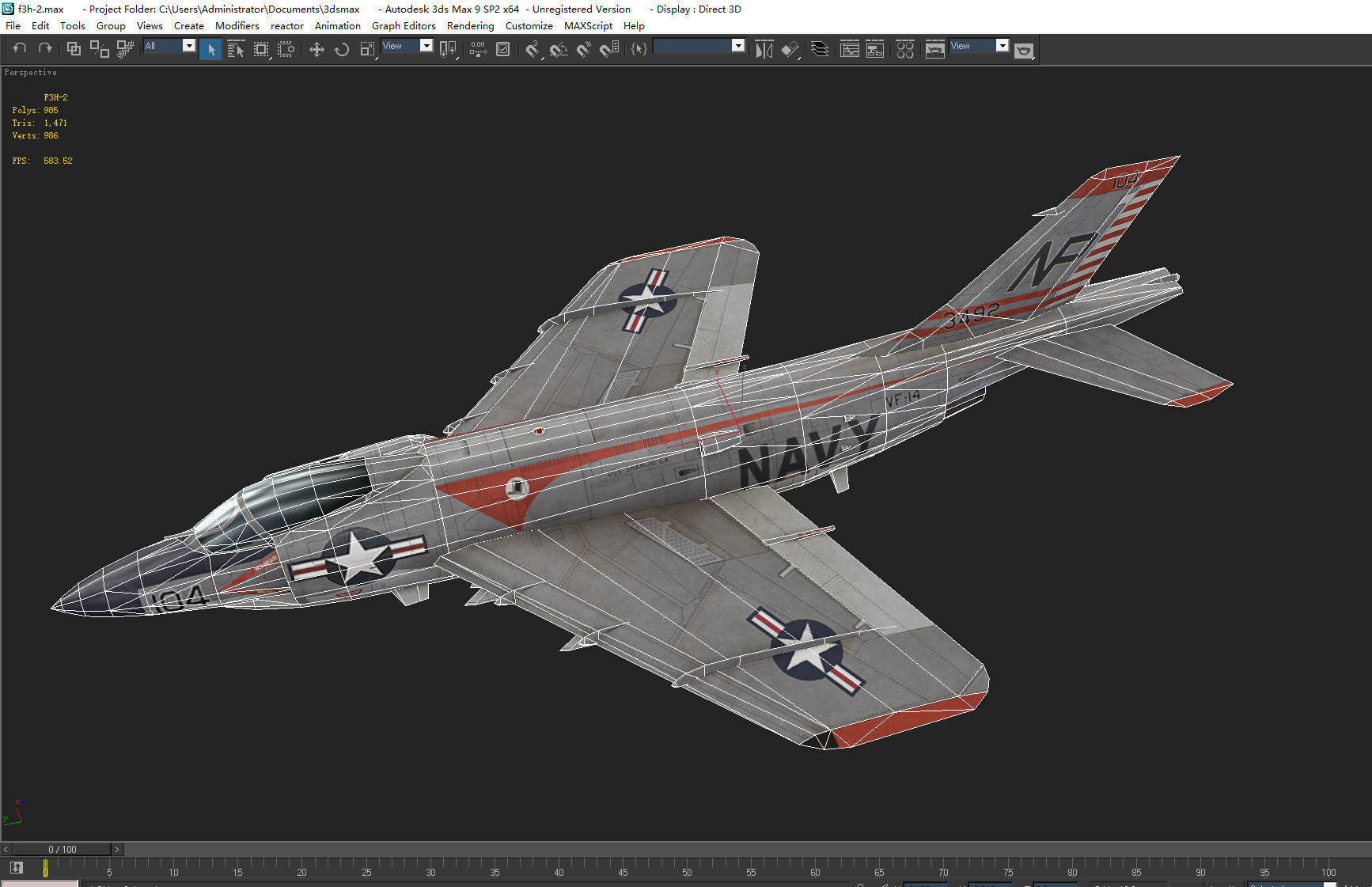 McDonnell F3H Demon jet fighter Hand painted game model Low-poly 3D model_14
