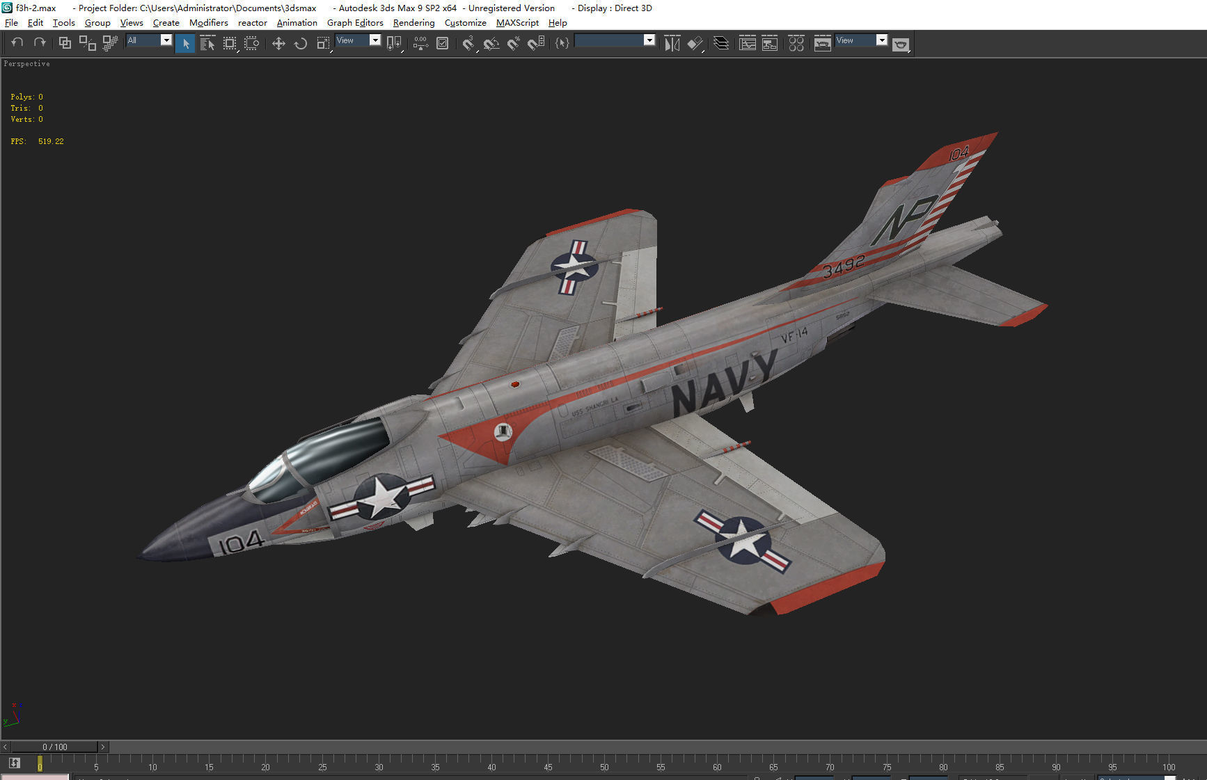 McDonnell F3H Demon jet fighter Hand painted game model Low-poly 3D model_15