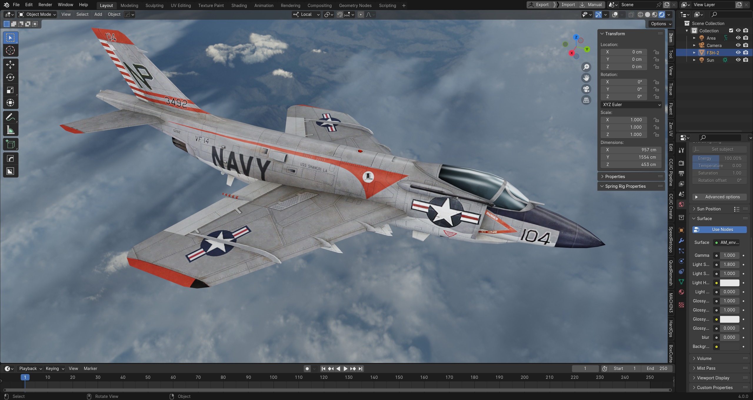 McDonnell F3H Demon jet fighter Hand painted game model Low-poly 3D model_1