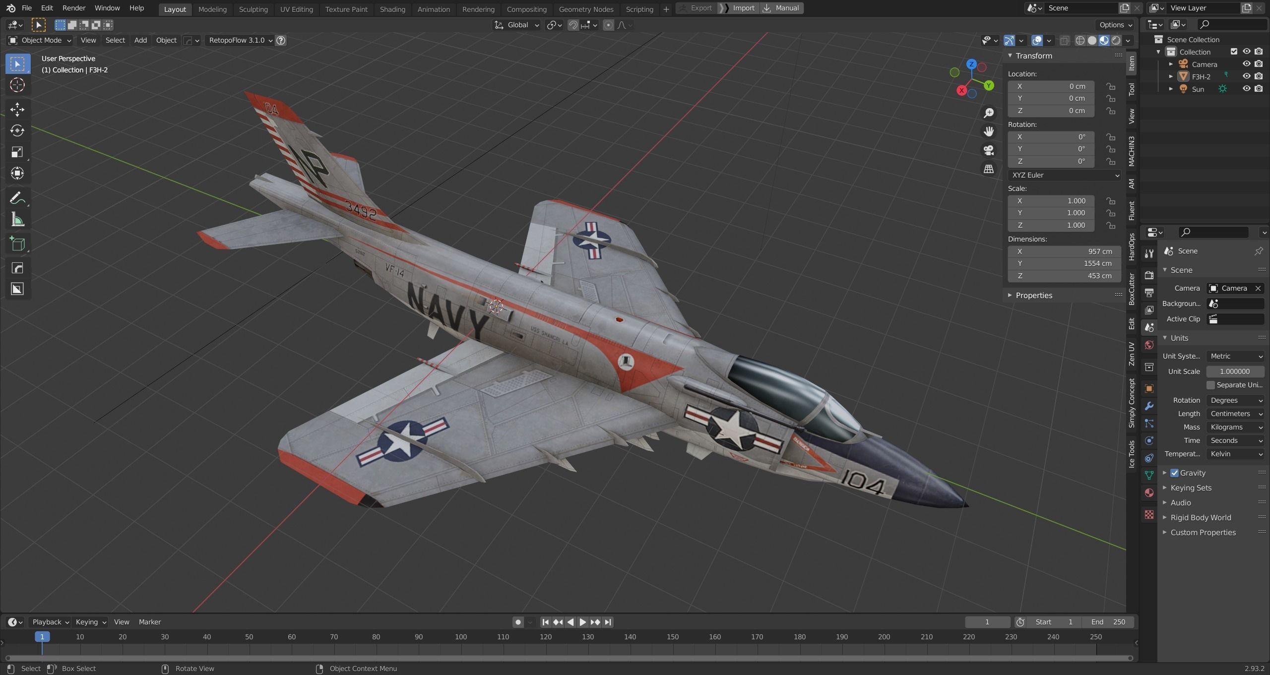 McDonnell F3H Demon jet fighter Hand painted game model Low-poly 3D model_13