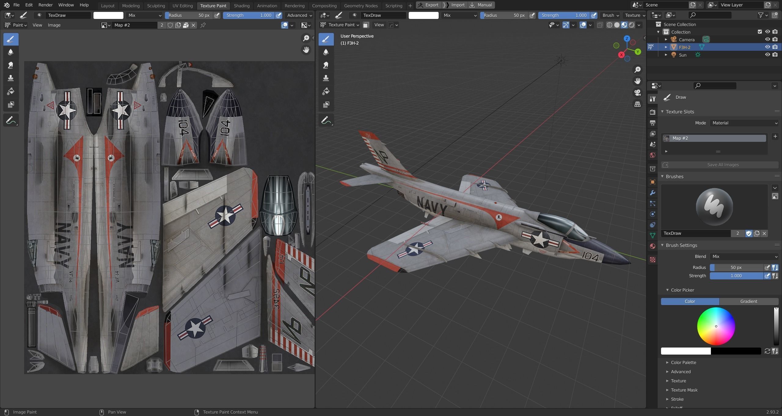 McDonnell F3H Demon jet fighter Hand painted game model Low-poly 3D model_12