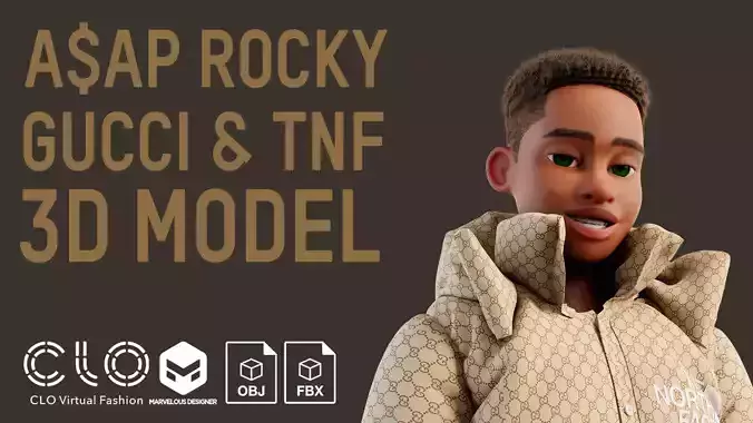ASAP ROCKY GUCCi AND TNF 3D MODEL PUFFER JACKET NFT