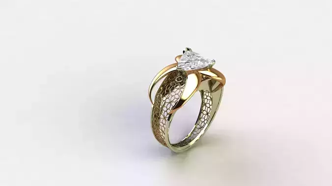 Fantasy engagement ring with diamond in center