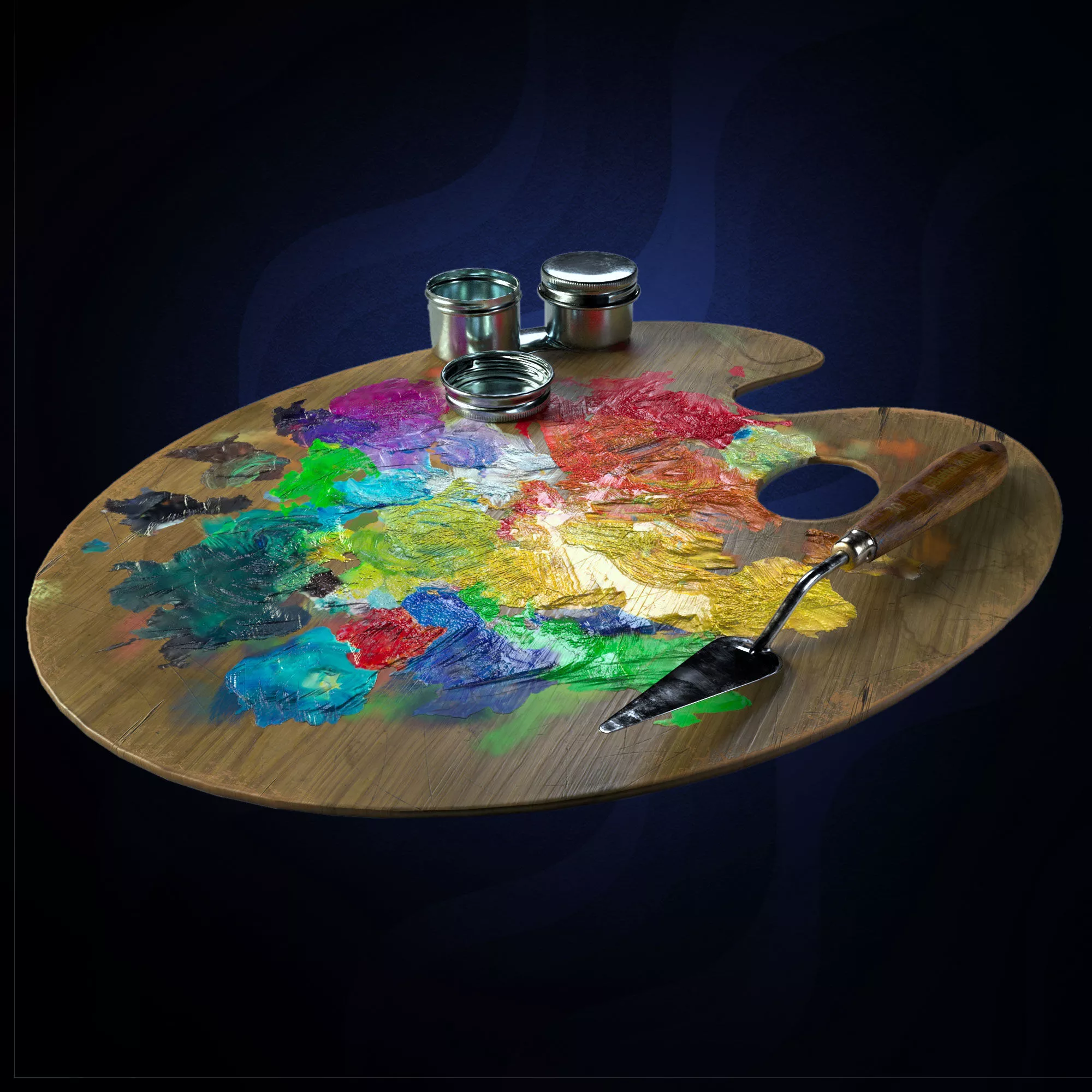 Wooden Artist Palette Oils Palette Knives Free low-poly 3D model