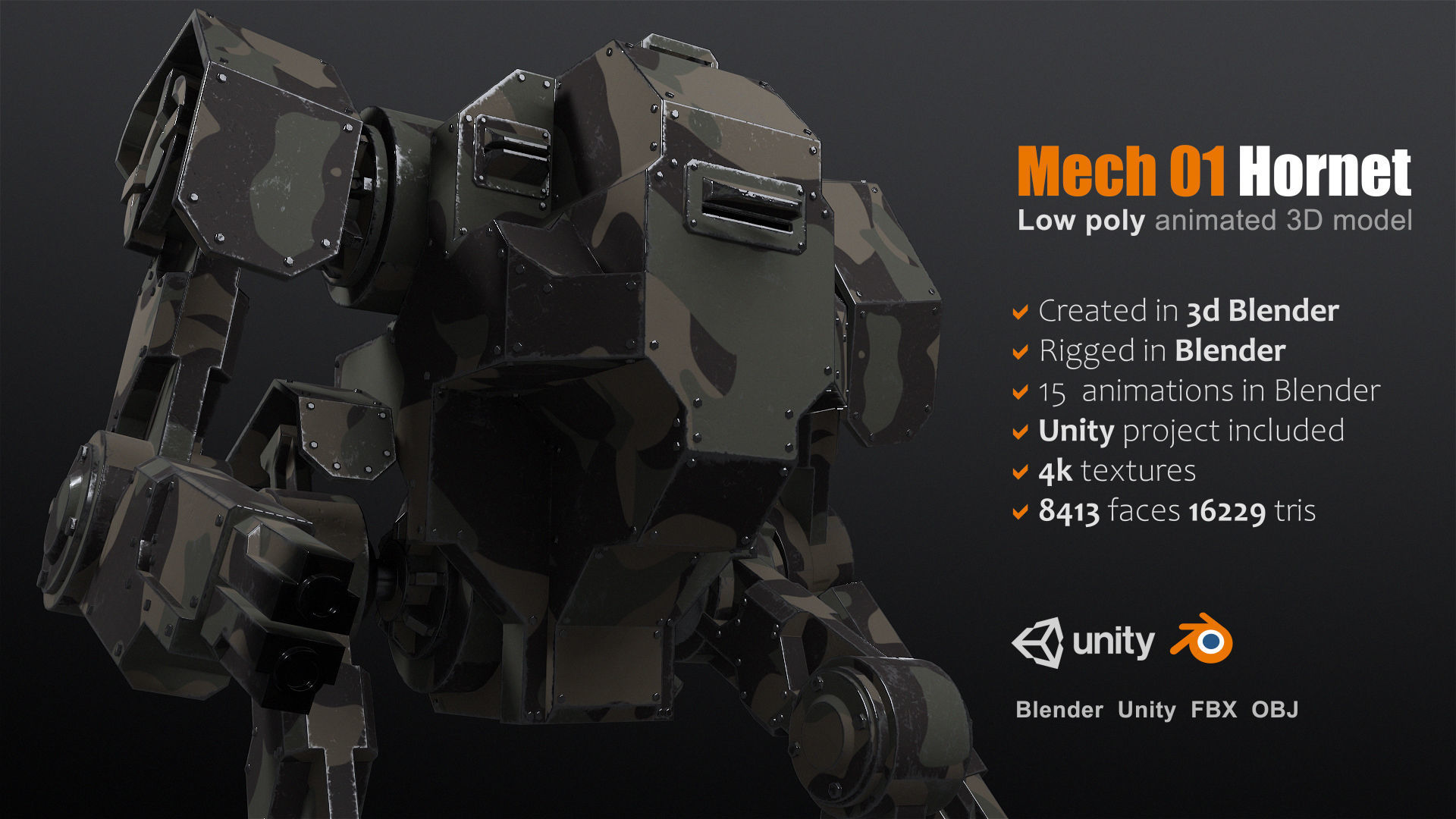 Mech  01 - Hornet Low-poly 3D model_2