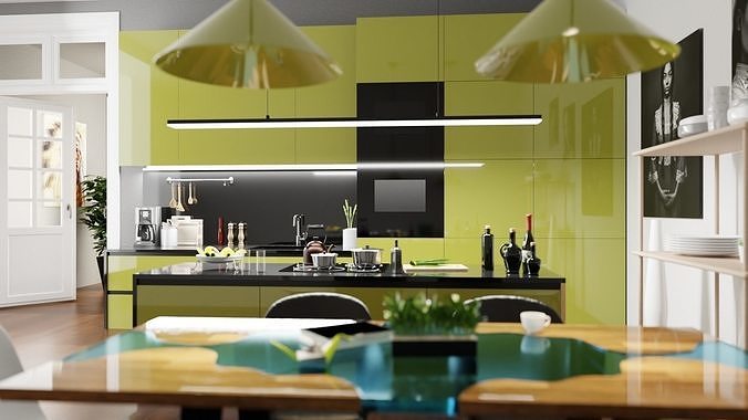 Modern Kitchen with Dining Room 3D model 4