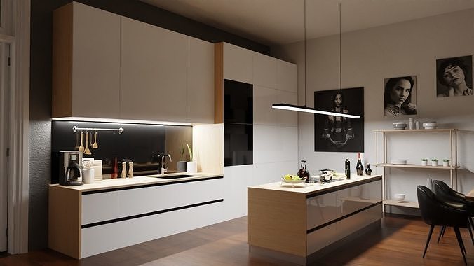 Modern Kitchen with Dining Room 3D model 7