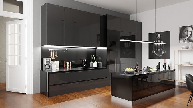 Modern Kitchen with Dining Room 3D model 6
