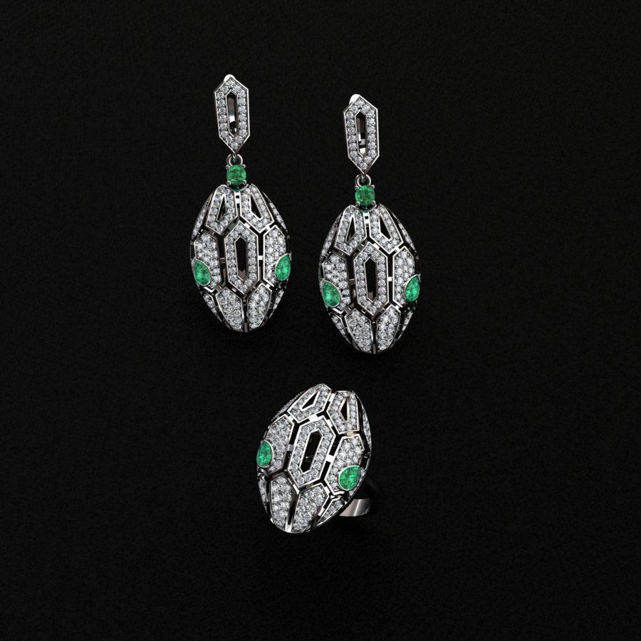 BVLGARI Ring and Earrings 3D print model_3