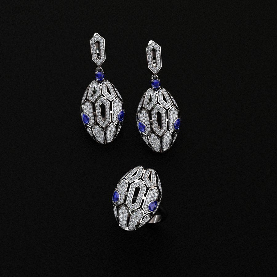 BVLGARI Ring and Earrings 3D print model_1