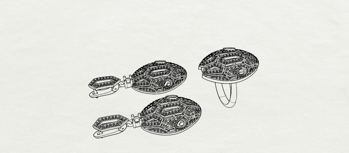 BVLGARI Ring and Earrings 3D print model_10