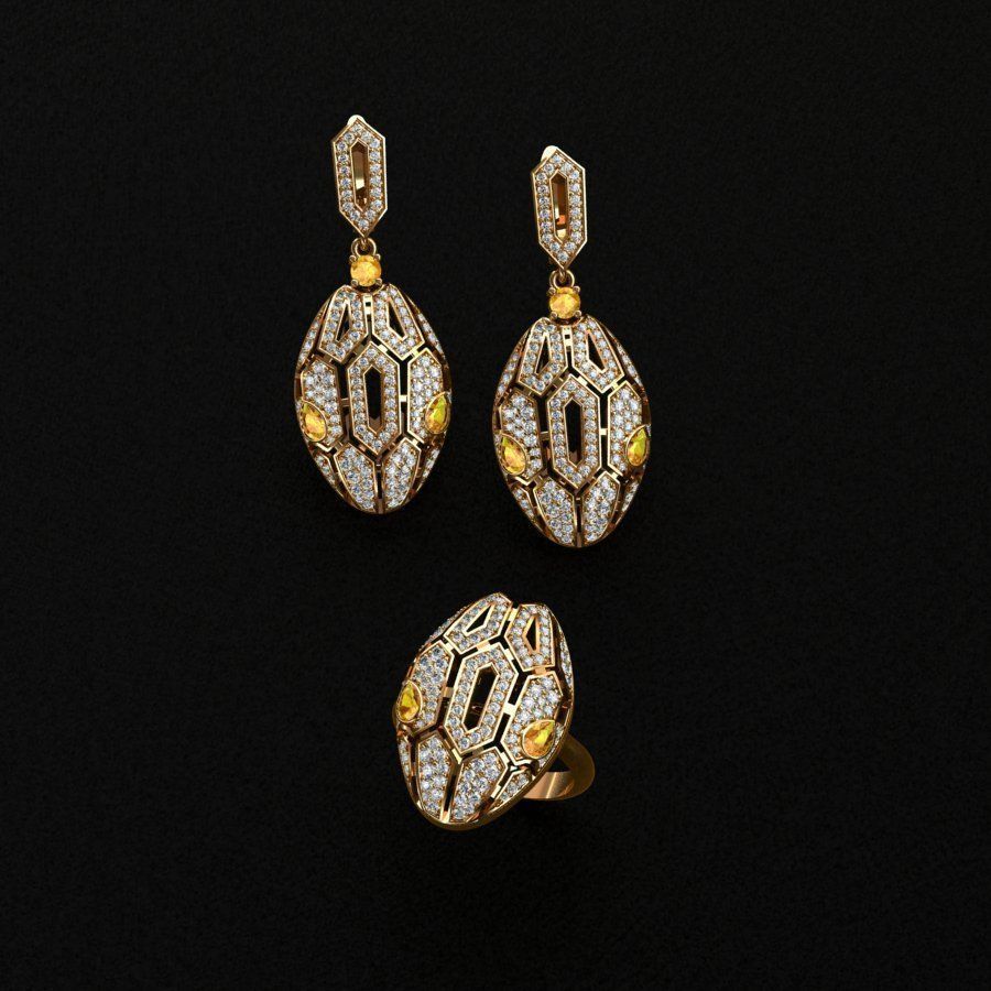 BVLGARI Ring and Earrings 3D print model_2