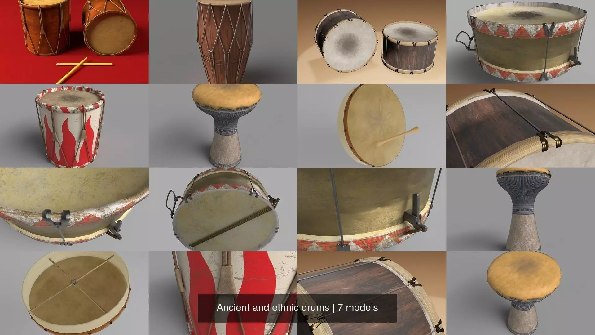 Ancient and ethnic drums 3D Model Collection_0