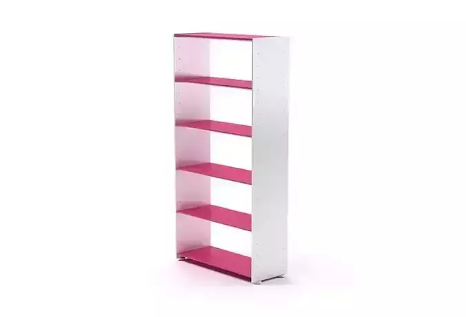 Modern Bookshelf With 5 Shelves In White And Pink Color