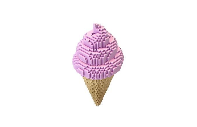 Voxel Ice Cream Cone v1 012 Low-poly 3D model 3