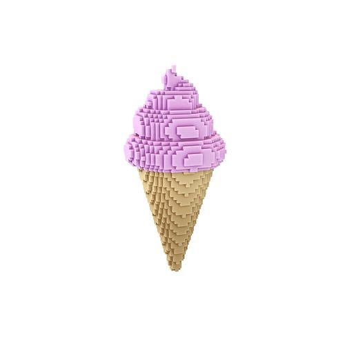 Voxel Ice Cream Cone v1 012 Low-poly 3D model 4