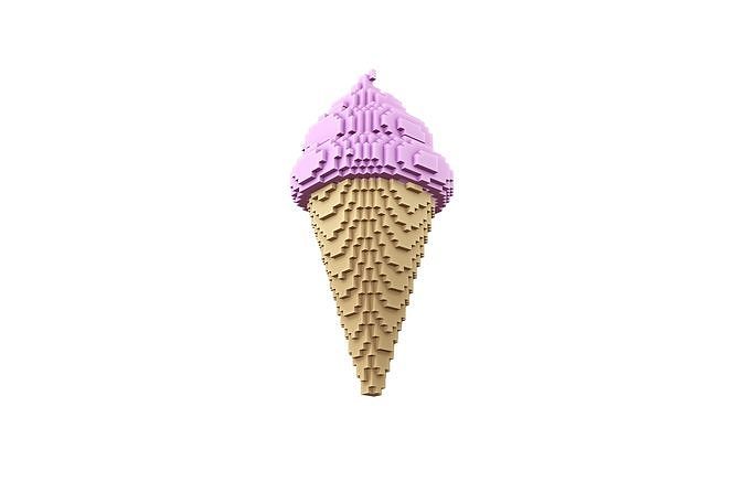 Voxel Ice Cream Cone v1 012 Low-poly 3D model 2