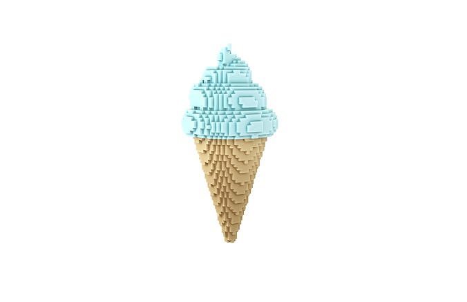 Voxel Ice Cream Cone v1 013 Low-poly 3D model 2