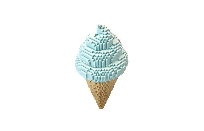 Voxel Ice Cream Cone v1 013 Low-poly 3D model 4