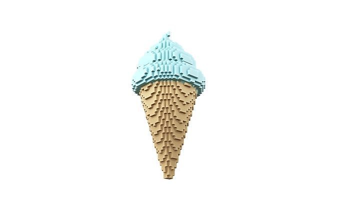 Voxel Ice Cream Cone v1 013 Low-poly 3D model 3