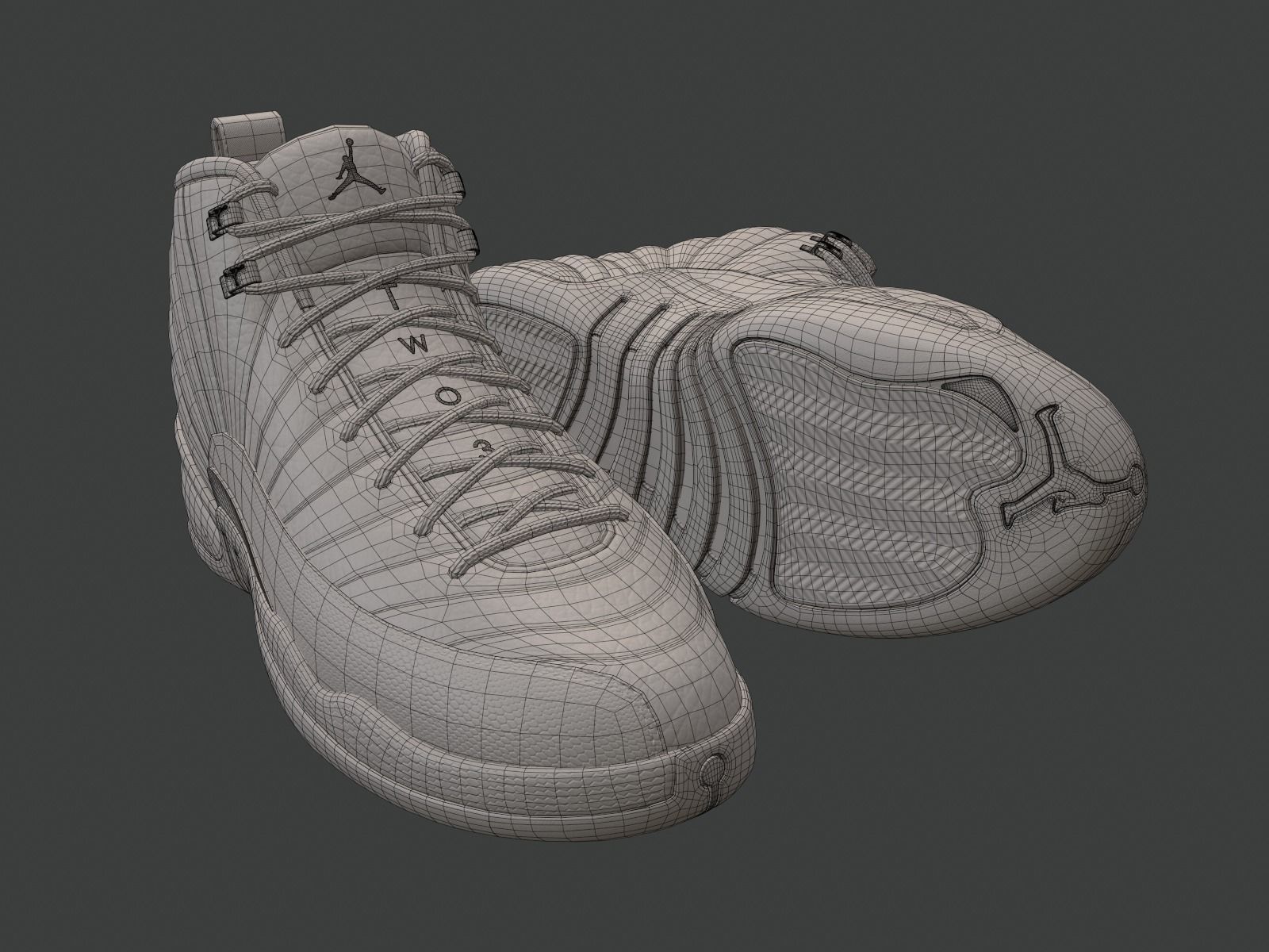 PBR Air Jordan 12-retro sneakers Royalty colorway Low-poly 3D model_11