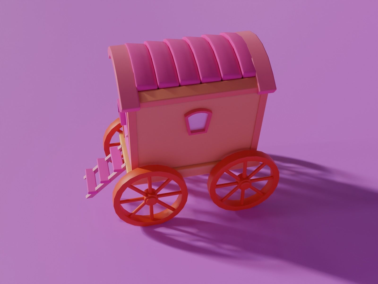 Low Poly Cartoon Wagon Low-poly 3D model_3
