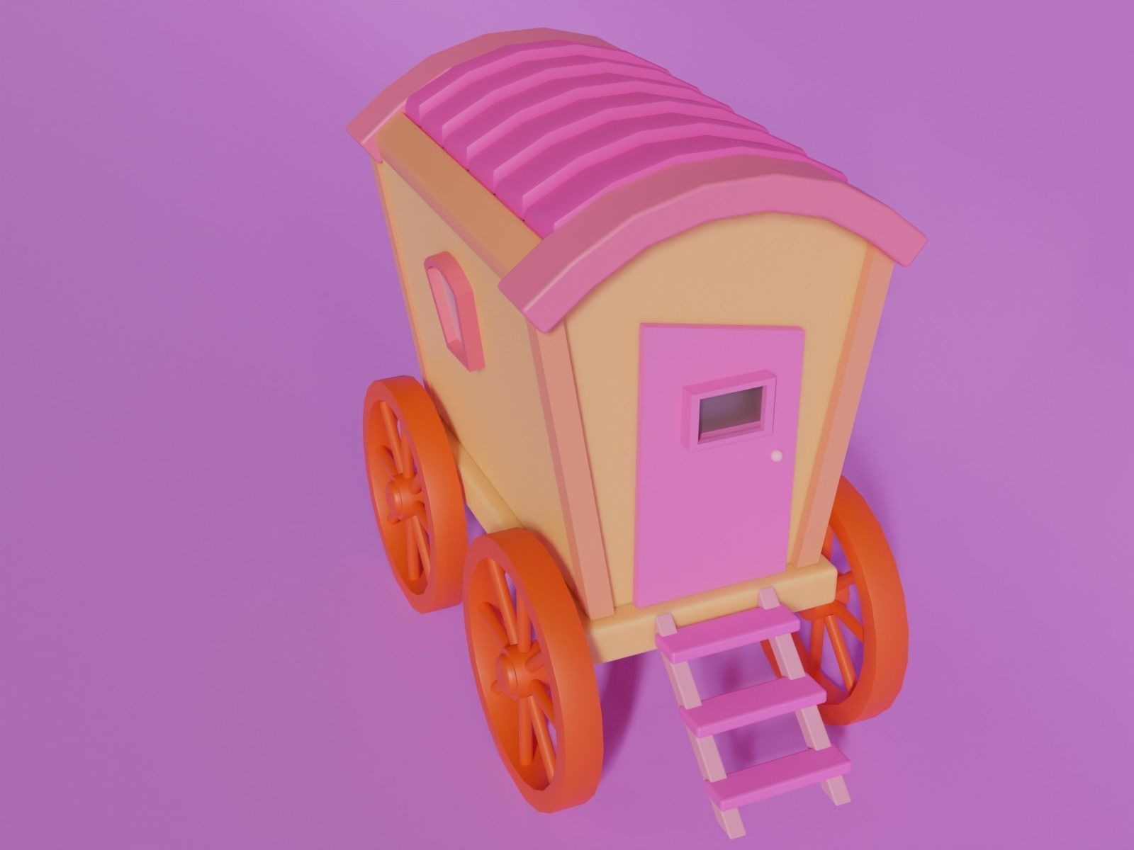 Low Poly Cartoon Wagon Low-poly 3D model_1