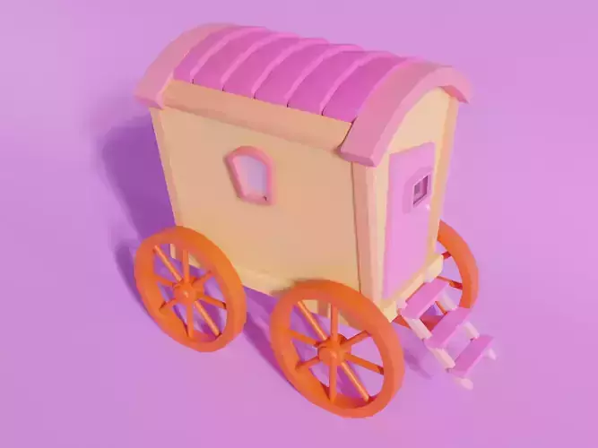  Low Poly Cartoon Wagon 