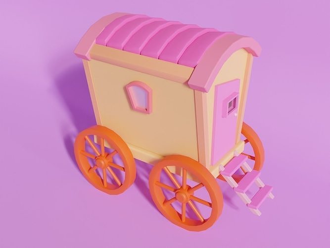  Low Poly Cartoon Wagon  Low-poly 3D model