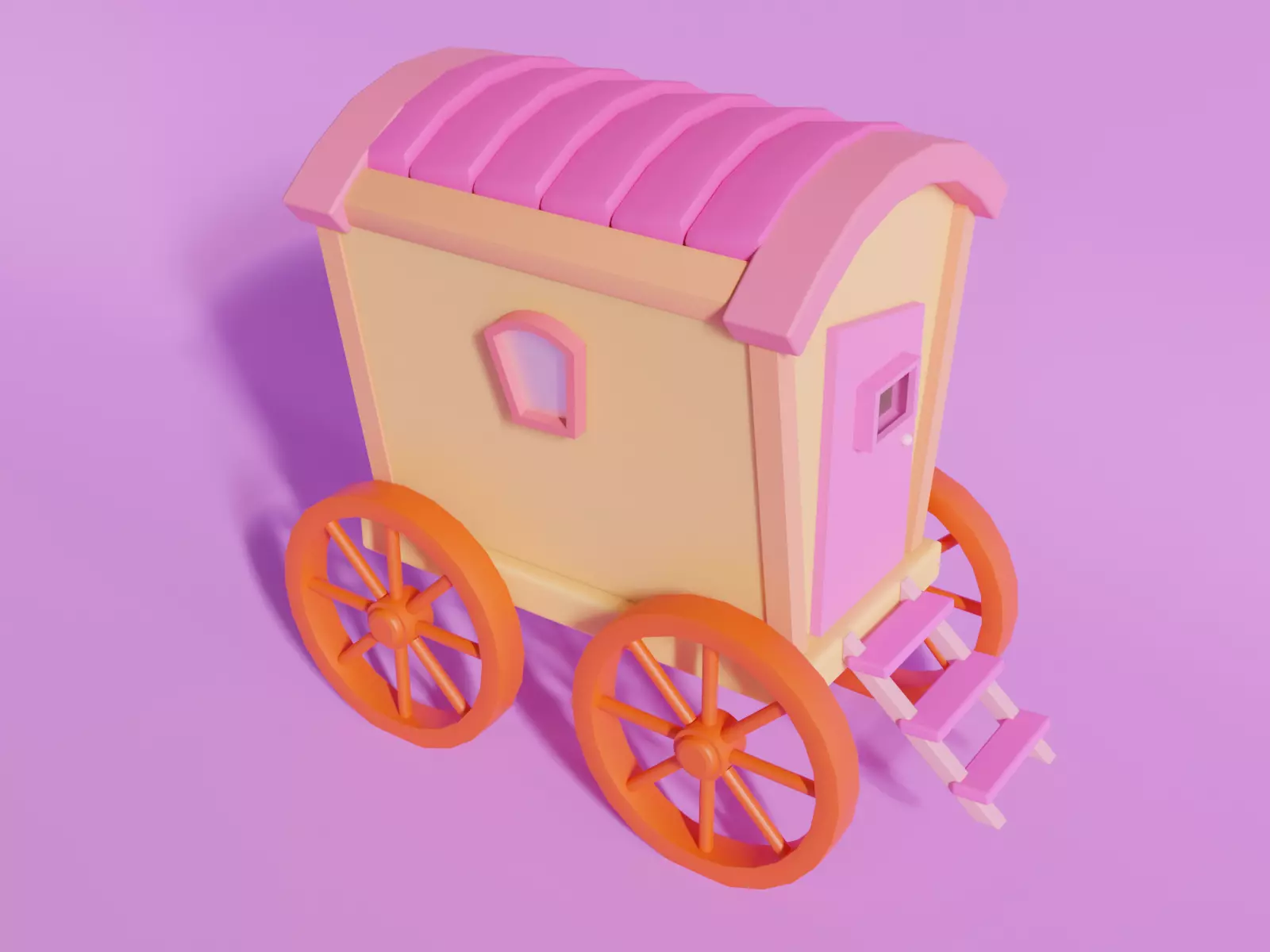 Low Poly Cartoon Wagon Low-poly 3D model_0