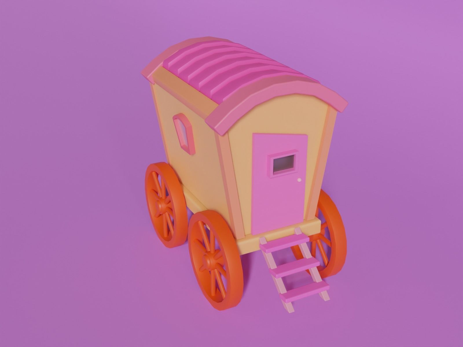 Low Poly Cartoon Wagon Low-poly 3D model_4